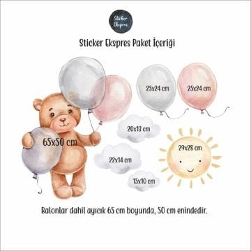 Balon Tutan Ayıcık Çocuk Odası Sticker Seti