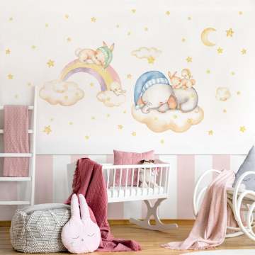 Uyuyan Sevimli Fil ve Tavşan Sticker Set
