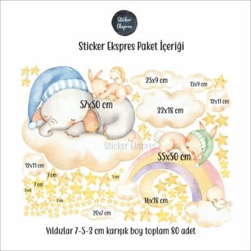 Uyuyan Sevimli Fil ve Tavşan Sticker Set