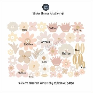 Pastel Çiçekler Duvar Sticker Seti