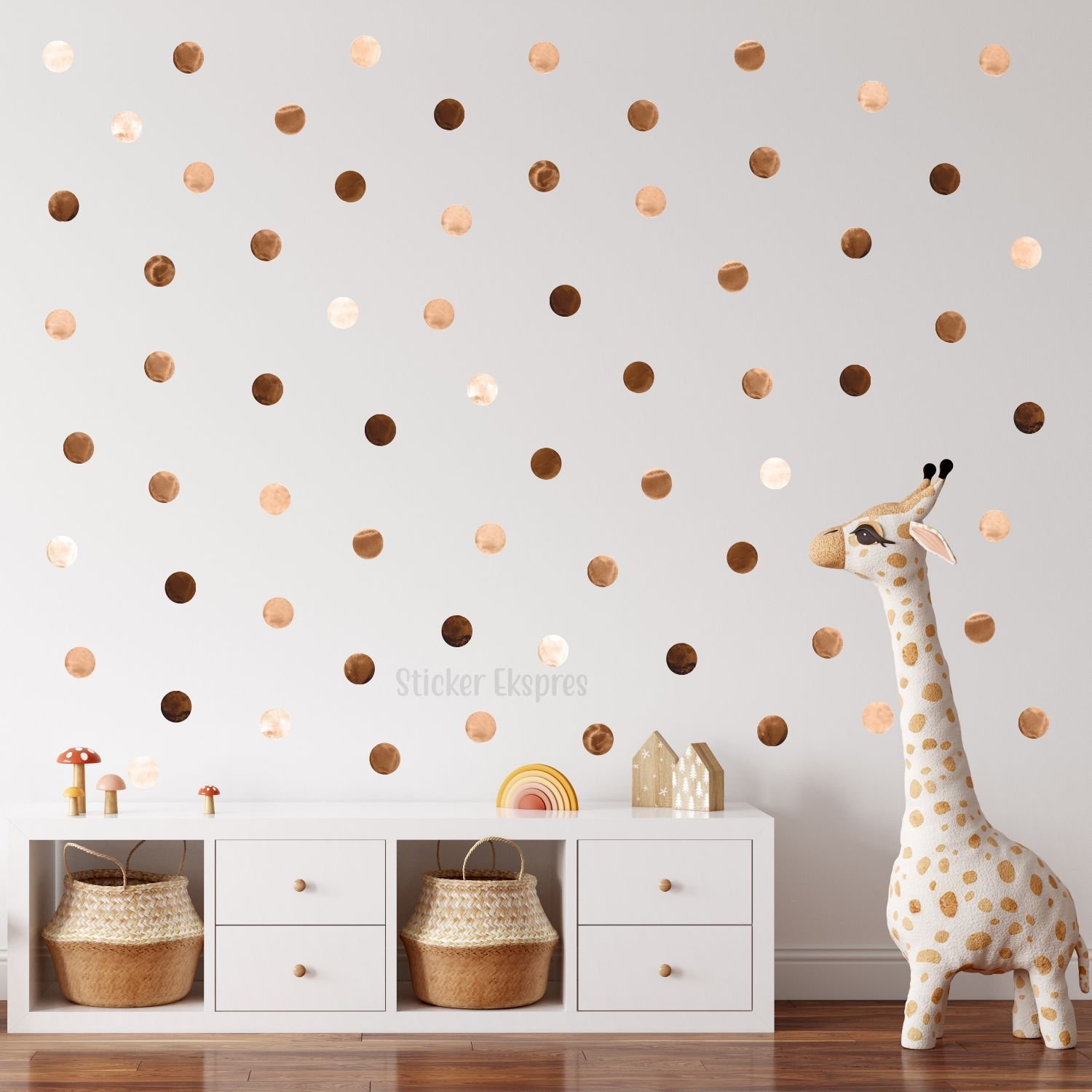 Kahverengi Tonlarında 140 adet 5 Cm Suluboya Puantiye Sticker Seti