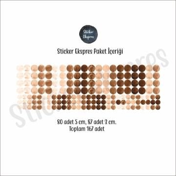 Kahverengi Tonlarında 167 adet 5 ve 3 Cm Suluboya Puantiye Sticker Seti