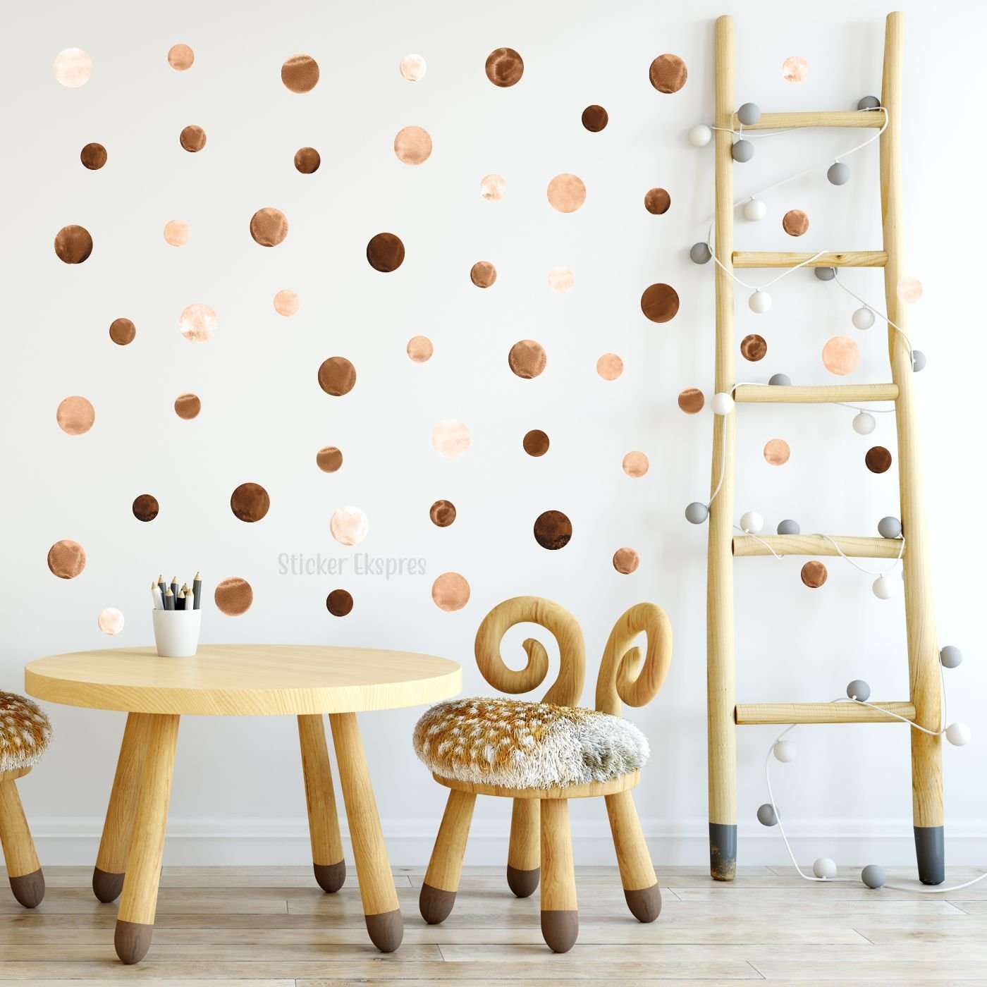 Kahverengi Tonlarında 167 adet 5 ve 3 Cm Suluboya Puantiye Sticker Seti