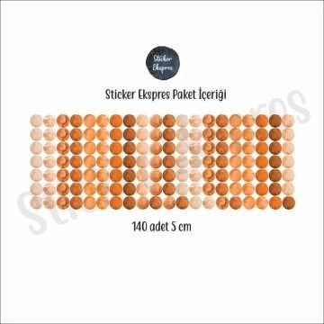 Sıcak Kahverengi Turuncumsu Tonlarda 140 adet 5 Cm Suluboya Puantiye Sticker Seti