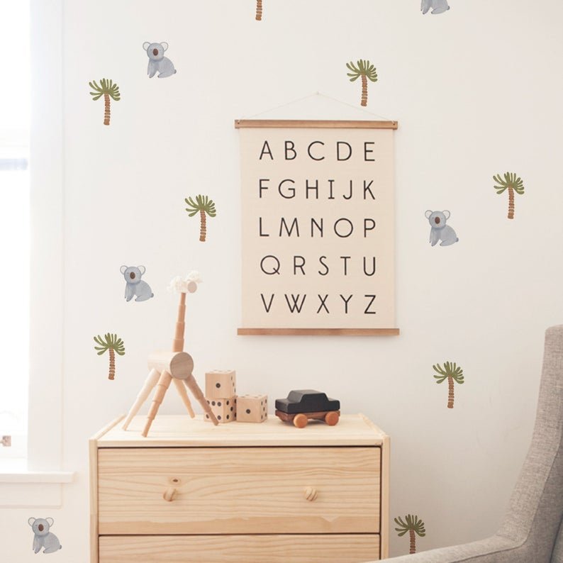 Sevimli Koala ve Palmiyeler Çocuk Odası Sticker Seti