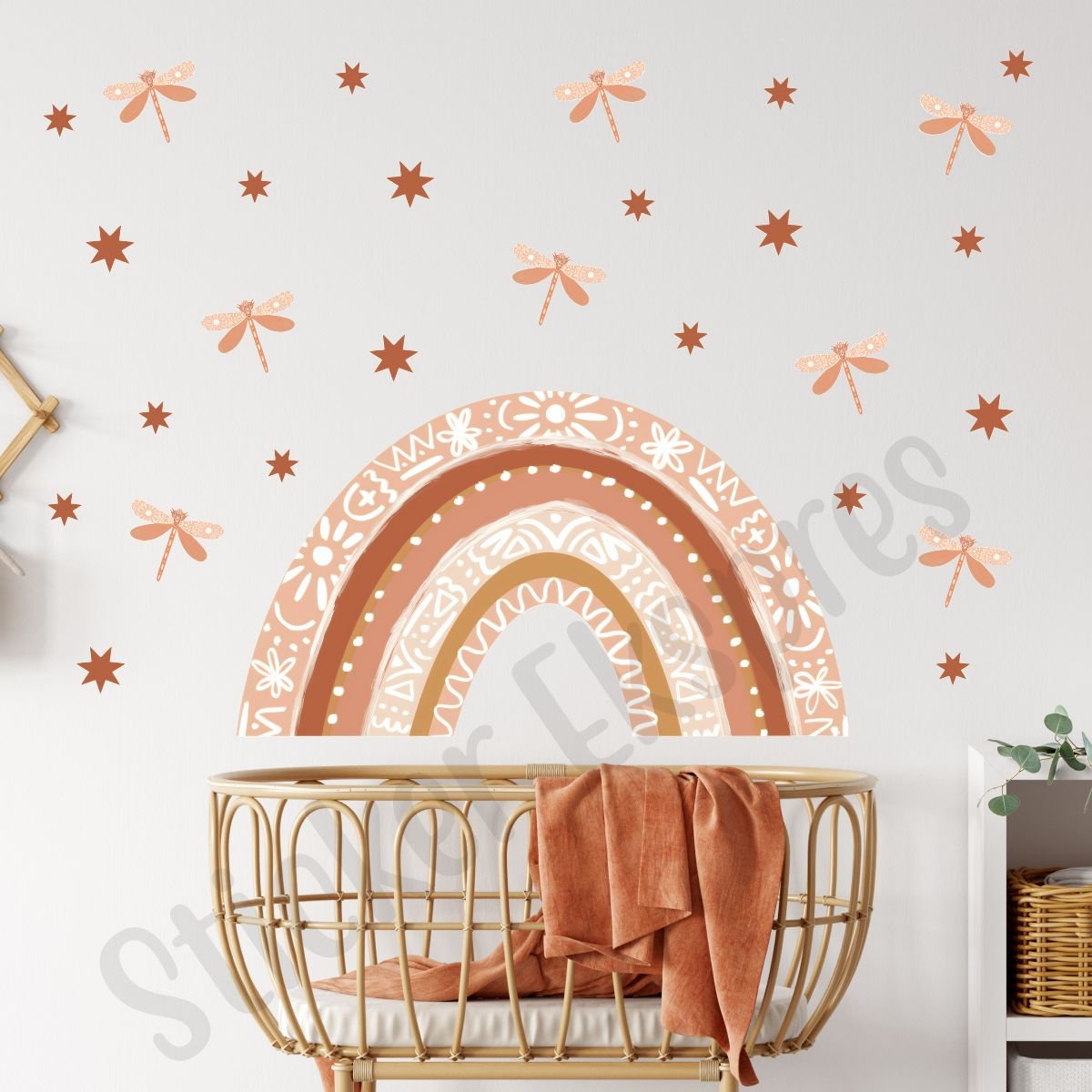 Bohem Gökkuşağı Yusufçuk Yıldız Duvar Sticker Seti