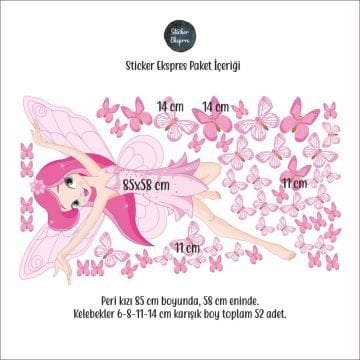 Peri Kızı ve Kelebekler Duvar Sticker Seti