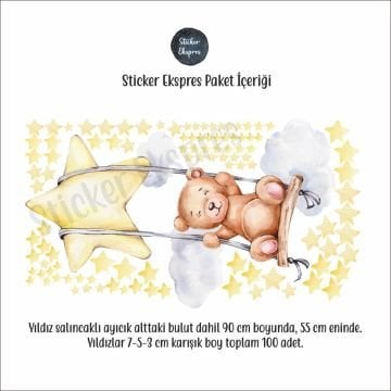Yıldız Salıncaklı Ayıcık Duvar Sticker Seti