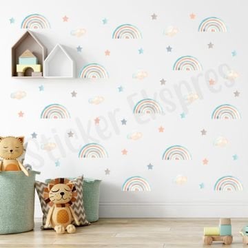 Sky Gökkuşağı Bulut Yıldız Duvar Sticker Seti