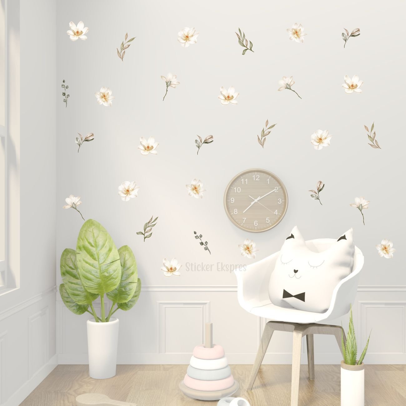 Manolya Çiçekleri ve Yapraklar Sticker Seti