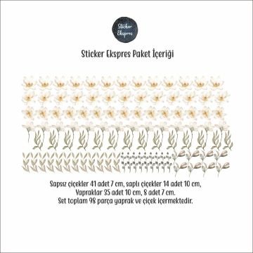 Manolya Çiçekleri ve Yapraklar Sticker Seti