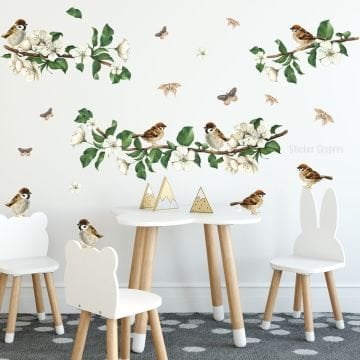 Ağaç Dalları ve Kuşlar Sticker Seti
