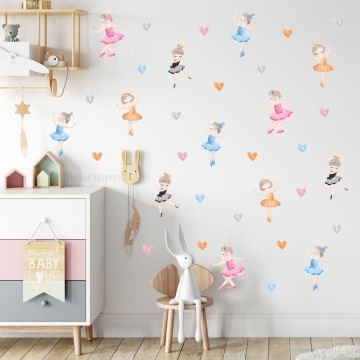 Mini Balerinler Ve Kalpler Duvar Sticker Seti