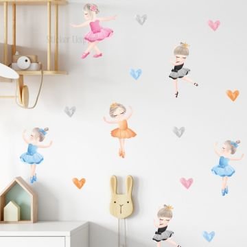 Mini Balerinler Ve Kalpler Duvar Sticker Seti