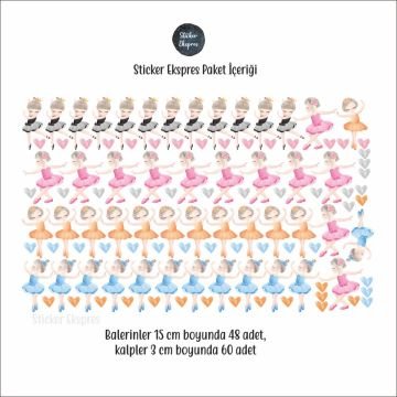 Mini Balerinler Ve Kalpler Duvar Sticker Seti