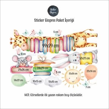 Kitapsever Hayvanlar Çocuk Odası Sticker Seti