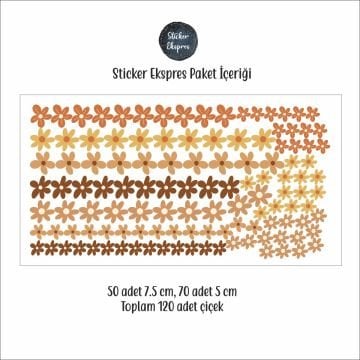 Kahverengi Çiçekler Sticker Seti