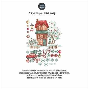 Bir Kış Masalı Yeni Yıl Temalı Ev Ve Kardan Adam Sticker Seti