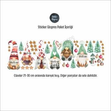 Suluboya Tarz Sevimli Cüceler Yılbaşı Temalı Sticker Seti