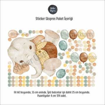 Sevimli Fil Fifi Balonlar Ve Puantiyeler Çocuk Odası Sticker Seti