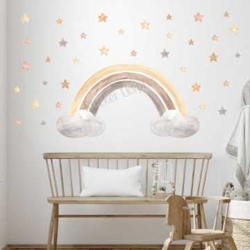 Kahve Tonlarında Soft Gökkuşağı Ve Yıldızlar Duvar Sticker Seti