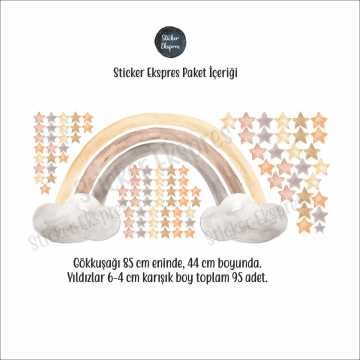 Kahve Tonlarında Soft Gökkuşağı Ve Yıldızlar Duvar Sticker Seti