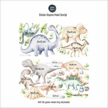 Sevimli Dinozorlar Çocuk Odası Sticker Seti