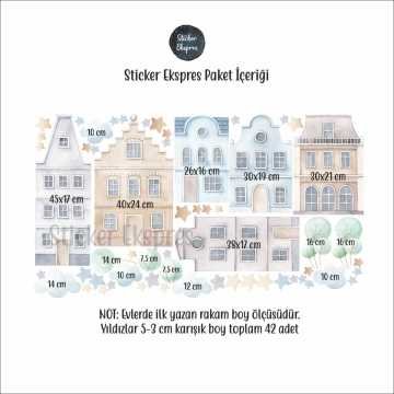 İskandinav Evler Duvar Sticker Seti
