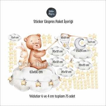 Yıldız Avcısı Ayıcık Ve Tavşan Duvar Sticker Seti