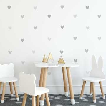 Gri Tonlarda Asimetrik Kalpler Sticker Seti