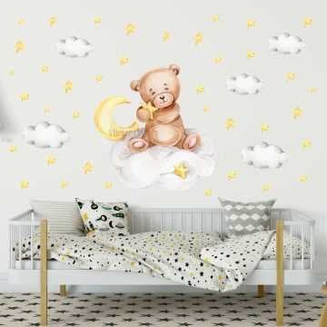 Yıldız Tutan Sevimli Ayıcık Duvar Sticker Seti