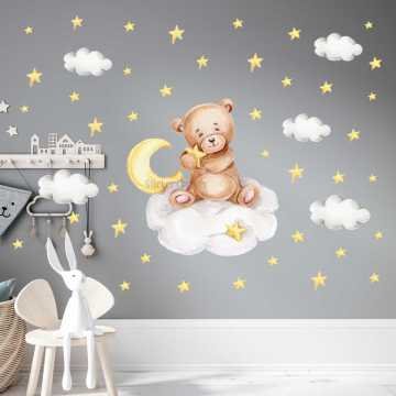 Yıldız Tutan Sevimli Ayıcık Duvar Sticker Seti