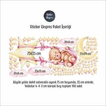 Yıldızda Sallanan Kız Ayıcık Duvar Sticker Seti