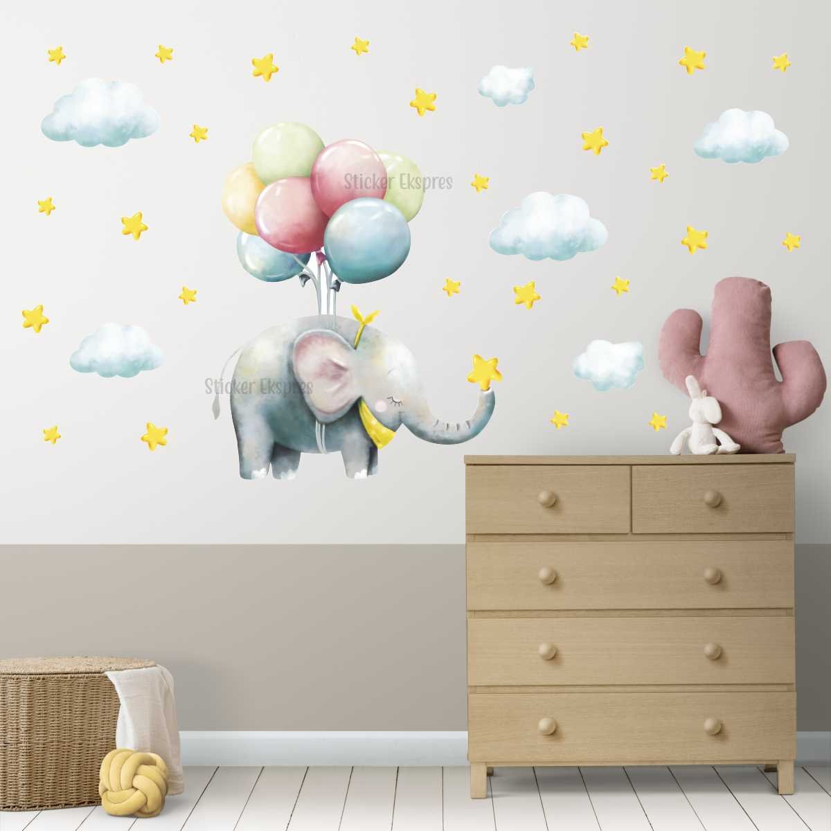 Balonlu Uçan Fil Sticker Seti