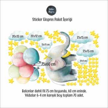 Balonlu Uçan Fil Sticker Seti