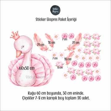 Zarif Kuğu Ve Çiçekler Sticker Seti