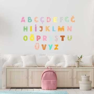 Rengarenk Desenli Türkçe Alfabe Sticker Seti