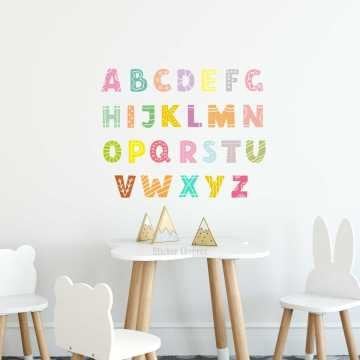 Rengarenk Desenli İngilizce Alfabe Sticker Seti