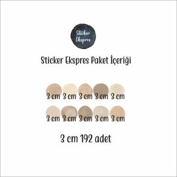 192 Adet 3 Cm Pastel Kahverengi Suluboya Puantiye Sticker Seti