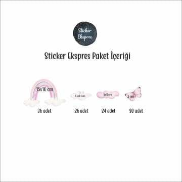 Pastel Gökkuşağı Bulut Kelebek Sticker Seti