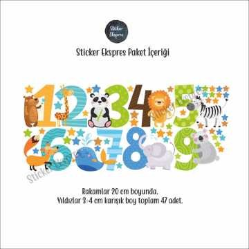 Sevimli Hayvanlı Rakamlar Ve Yıldızlar Sticker Seti