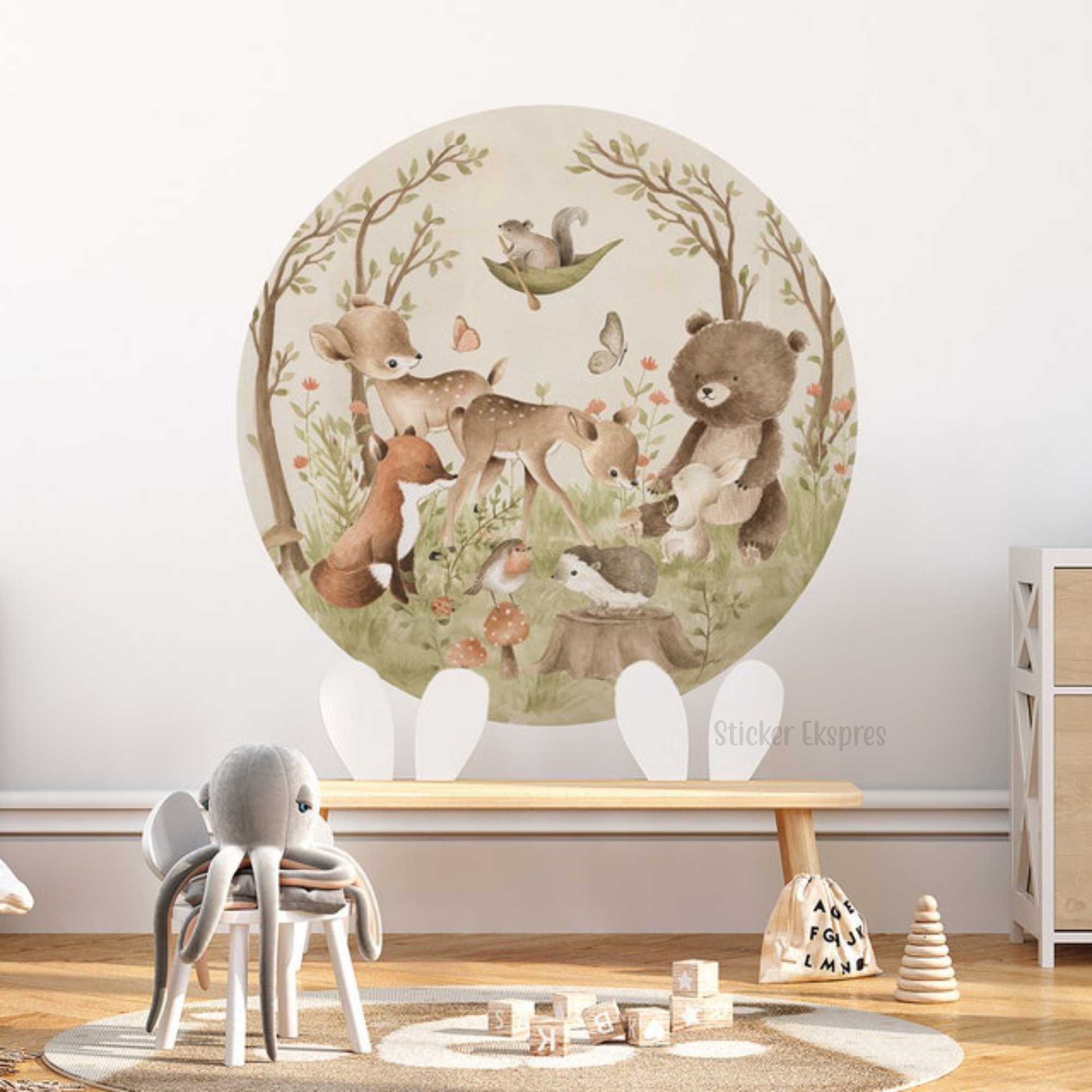 Yuvarlak Boho Orman Hayvanları Çocuk Odası Sticker