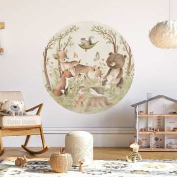 Yuvarlak Boho Orman Hayvanları Çocuk Odası Sticker