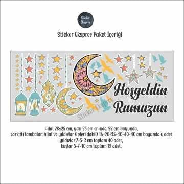 Hoşgeldin Ramazan Sarkıtlı Hilal Kandil Ve Yıldızlar Duvar Ve Cam Sticker Seti