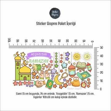 Hoşgeldin Ramazan Sarkıtlı Hilal Kandil Yıldızlar Ve Cami Duvar Ve Cam Sticker Seti