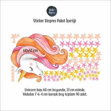 Unicorn Ve Yıldızlar Çocuk Odası Duvar Sticker Seti