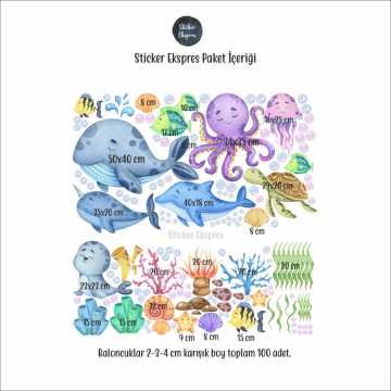 Deniz Altında Yaşam Deniz Canlıları Çocuk Odası Sticker Seti