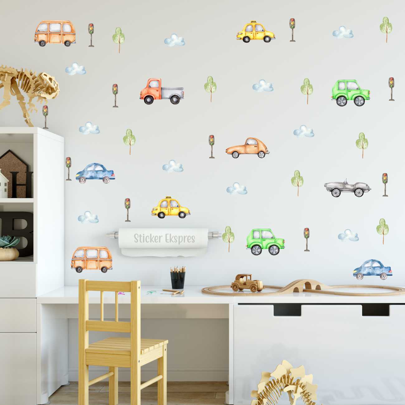 Renkli Araçlar Arabalar Çocuk Odası Sticker Seti