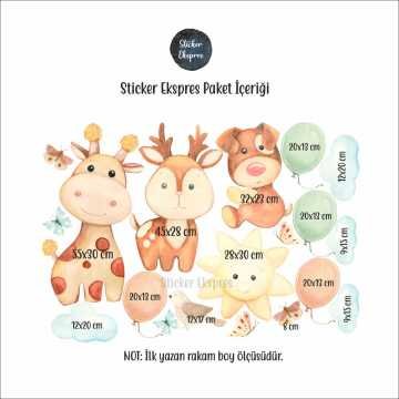 Neşeli Hayvanlar Çocuk Odası Duvar Sticker Seti
