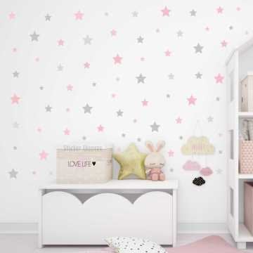 Açık Pembe Açık Gri Yıldız Sticker Seti